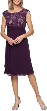 Alex Evenings Embroidered Bodice Chiffon Cocktail Dress in Plum at Nordstrom, Size 10