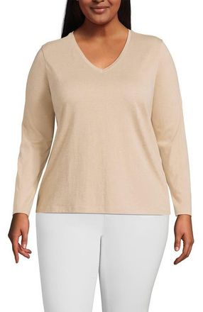 Lands End Supima Cotton Long Sleeve V-Neck T-Shirt in French Pecan Heather at Nordstrom, Size 3X