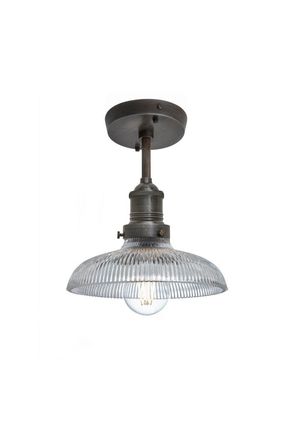 Industville Brooklyn Glass Dome Flush Mount, 8 Inch, Pewter Holder in Dark Grey
