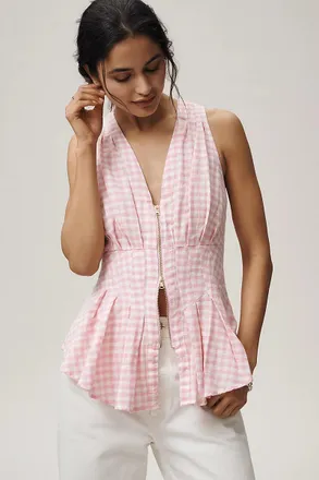 Maeve Viki Zip-Front Peplum Top