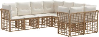 vidaXL Conjunto De Sof&aacute;s De Exterior 8 Uds. Natural Y Crema Poli&eacute;ster Vidaxl