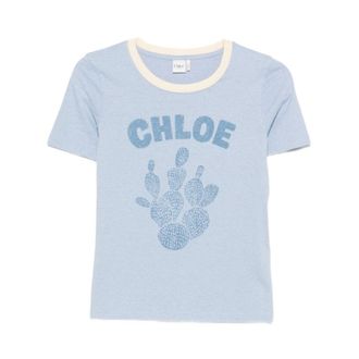 Chlo&eacute; T-shirt met grafische print - Dames - Tops - Blauw - Maat: L Zijde
