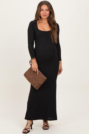 Pinkblush Square Neck Long Sleeve Maxi Dress in Black at Nordstrom, Size Medium