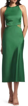 Sachin & Babi Drew Lace Cutout Satin Crepe Dress In Emerald Green
