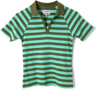 Damson Madder Delphi Stripe Polo Shirt in Green at Nordstrom, Size 16 Us