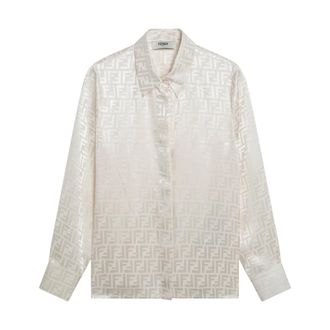 Fendi Overhemden, Dames, Beige, S, FF Zijden Overhemd