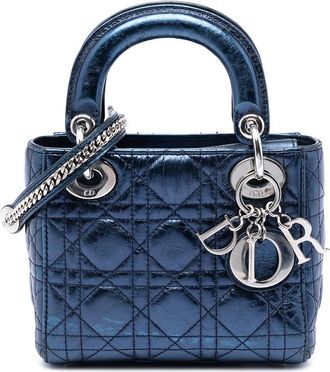 Dior Pre-owned Dior Mini Metallic Crinkled Lambskin Cannage Lady Dior Ladies P8LV621ETE66IAFU