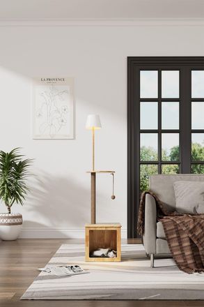H&O Direct 2-in-1 Cat Climbing Frame Floor Lamp in Natural