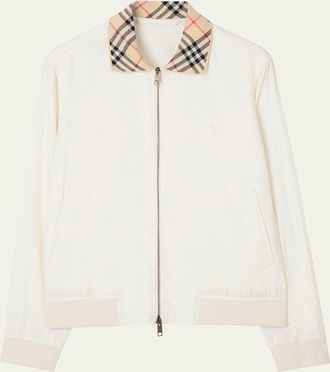 Burberry Mens Hayfield Cotton Check-Collar Bomber Jacket
