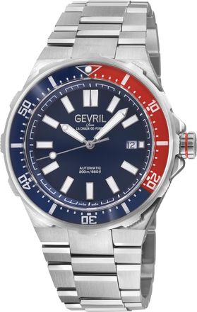 Gevril Group Mens Ticonic 316L Stainless Steel Case, Blue/Red Glass Bezel, Blue Enamel dial, Bracelet. - Silver - One Size