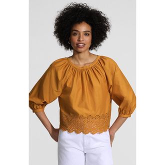 Lands End Gathered Eyelet Top in Vintage Amber at Nordstrom, Size X-Small