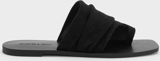 Charles & Keith Faux Suede Ruched Toe-Ring Sandals