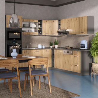 Vicco Cocina Esquinera R-line, Roble Artesanal/antracita, 237 X 247 Cm, Et M&aacute;rmol