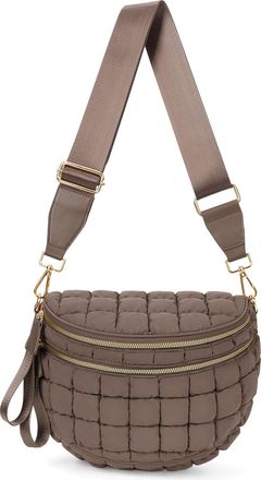 Generic Women Puffer Checkered Solid Shoulder Bag Crossbody Bum Bag Daily Use (Khaki)