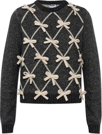 Moschino Textured Knit Sweater with Cream Bow Design