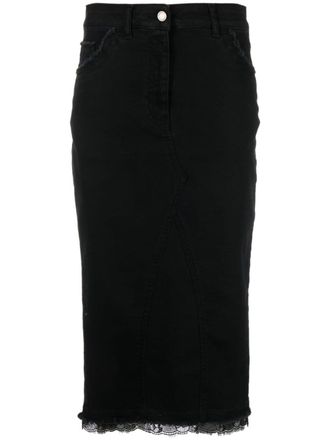 Alberta Ferretti Gonna a matita denim con bordi in pizzo - Nero