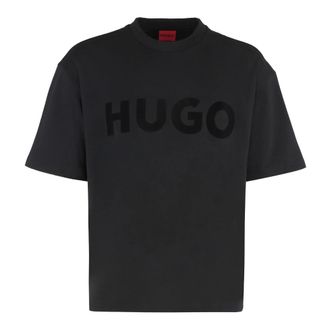 HUGO BOSS T-Shirts, male, Black, M, Ribbed Crew-neck Cotton T-shirt