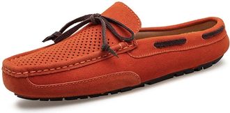 Generic Mens Mens Loafers Genuine Leather Stitching Details Perforated Breathable Mule Loafer Deck Shoes Anti-Slip Lightweight Comfortable Flat Heel Casual(Li