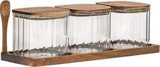 10 Strawberry Street Everyday Acacia 3Pc Glass Canister Set With Tray, Square