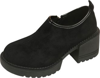 Generic Womens Plus Size Leopard Print Loafers Casual Slip On Shoes with Side Zipper and Thick Heel for Spring Autumn Comfort Walking (Black, 6.5)