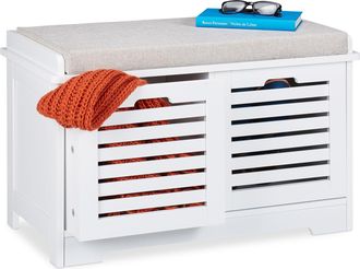 Relaxdays Banco Almacenamiento Con 2 Cajones Y Coj&iacute;n, Recibidor, Cocina, Dm-poli&eacute;ster, 1 Ud., 44 X 72 X 35 Cm, Blanco - Relaxdays