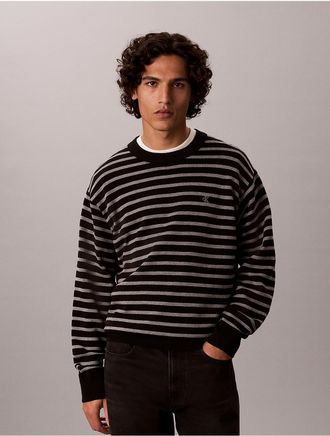 Calvin Klein Jeans Calvin Klein Mens Smooth Cotton Stripe Easy Sweater - Black - 2XL