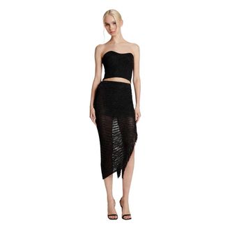 Simona Corsellini Midi Skirts, female, Black, Size: M Gonna in crochet lurex con spacco e frangie