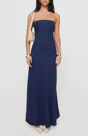 Princess Polly Yahir Strapless Linen Blend Maxi Dress in Navy at Nordstrom, Size 10