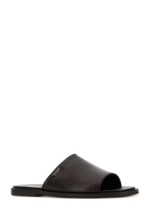 Prada Mens Dark Brown Leather Slippers Moro Flat Shoes