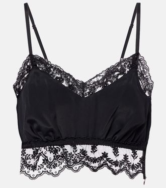 Simone Rocha Lace-trimmed cr&ecirc;pe de chine crop top