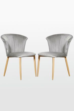 Life Interiors Set of 2 Elsa Velvet Dining Chairs with Wooden Legs, Curved Back & Comfortable Seating in Grey