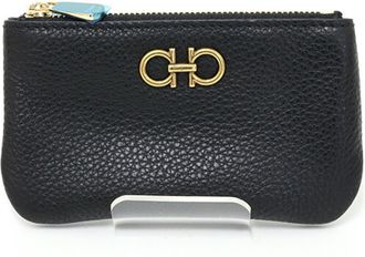 Ferragamo Gancini Black Leather Coin Purse/Coin Case (Pre-Owned)