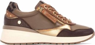 Carmela Womens Leather Wedge Lace-Up Sneaker In Brown