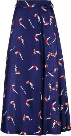 Bally Diver Print Motif Midi Skirt
