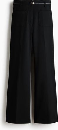 H&M Flared Belted Trousers in Black at Nordstrom, Size 18