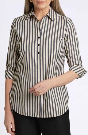 Foxcroft Madison Stripe Stretch Cotton Blend Top in Black/Neutral at Nordstrom Rack, Size 2