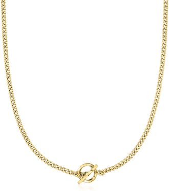 RS Pure by Ross-Simons Italian 18kt Gold Over Sterling Curb-Link Toggle Necklace