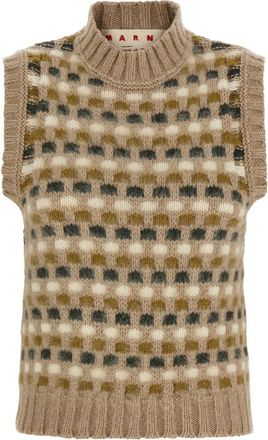 Marni Jacquard Shetland Wol Vest - Dames - Bodywarmers - Beige - XS - Wol - Jassen