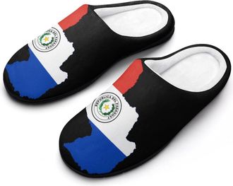 Generic Flag Map of Paraguay Mens House Slippers Memory Foam Washable Cotton Slip on Home Shoes