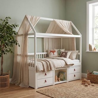 N&ouml;a & Nani Lottie Bo Peep House Day Bed with Storage Drawers in White | Size: Single