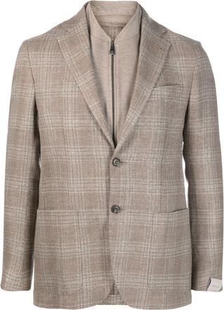 Corneliani tonal plaid single-breasted blazer - men - Polyamide/Cotton - 48 - Brown