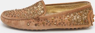 Tod's Tods Brown Suede Crystal Embellished Driver Loafers