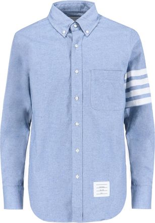 Thom Browne Light Blue Button-Down Shirt with Tricolor Tab and Signature Stripes