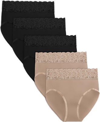 Kindred Bravely Assorted 5-Pack Lace Trim High Waist Postpartum Briefs in Neutrals at Nordstrom, Size X-Large