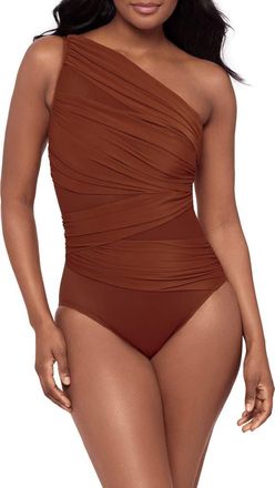Miraclesuit Jena One-Shoulder One-Piece Swimsuit in Copper Brown at Nordstrom, Size 10