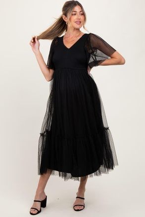 Pinkblush Dotted Tulle Smocked Midi Dress in Black at Nordstrom, Size Small