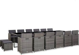 vidaXL Set De Comedor De Jard&iacute;n 17 Pzas Y Cojines Rat&aacute;n Sint&eacute;tico Gris Vidaxl