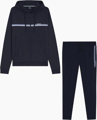 HUGO BOSS Mens Authentic Cotton Stripe Logo Hooded Navy Tracksuit - Size: XXL