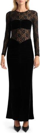 Bardot Helenie Velour & Lace Long Sleeve Dress in Black at Nordstrom Rack, Size 12