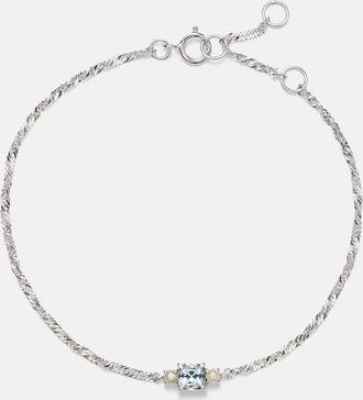 Stone and Strand Delicate pulsera de oro blanco de 14 ct con aguamarina y perlas
